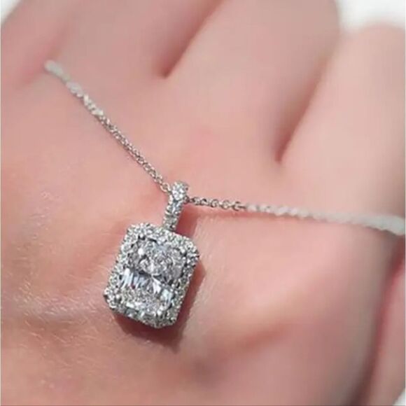 Silver Diamond Pendant Necklace - Picture 1 of 5